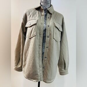 Mountain and Isles -Quilted Tan Shacket with Snap Closure